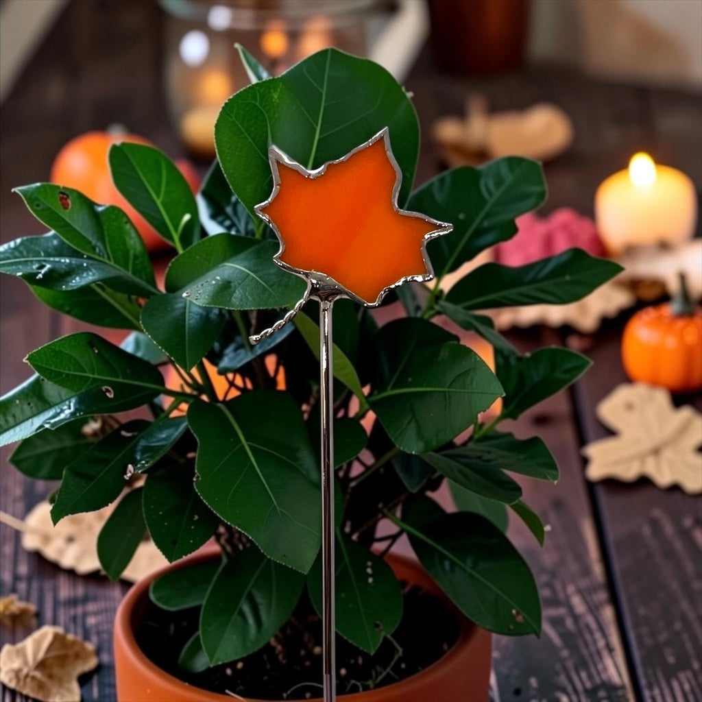 Mini Plant Stake- Maple Leaf ORANGE