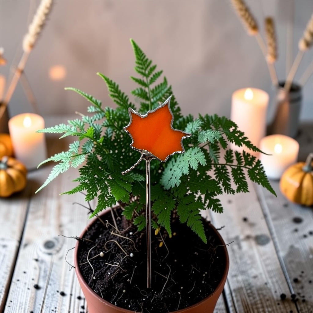Mini Plant Stake- Maple Leaf ORANGE