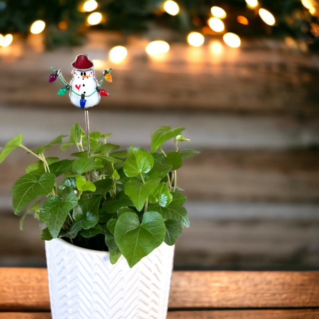 Holiday Mini Plant Stake- Christmas Snowman (Red Hat)