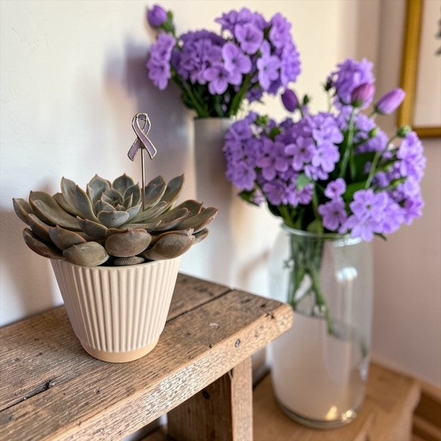 Mini Plant Stake- Lavender Cancer Ribbon (For All Cancer)