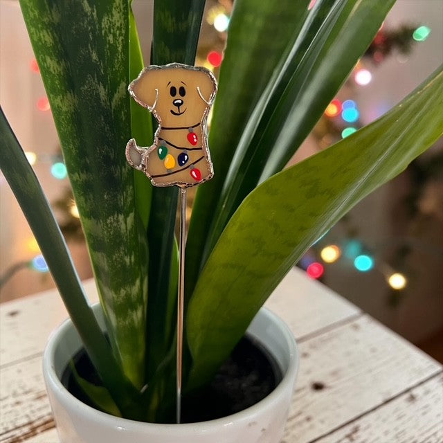 Mini Plant Stake- Christmas Puppy