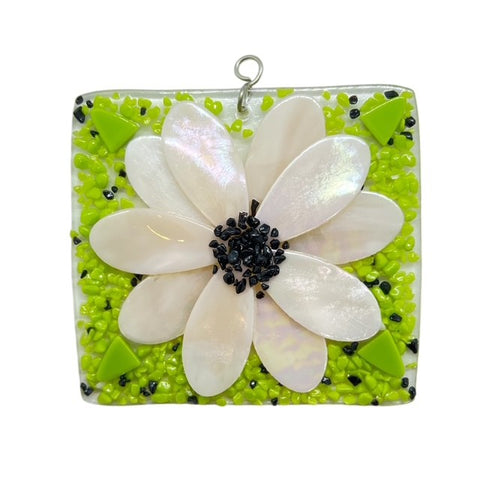 Glass Cover- Fused Flower (Iridized White)