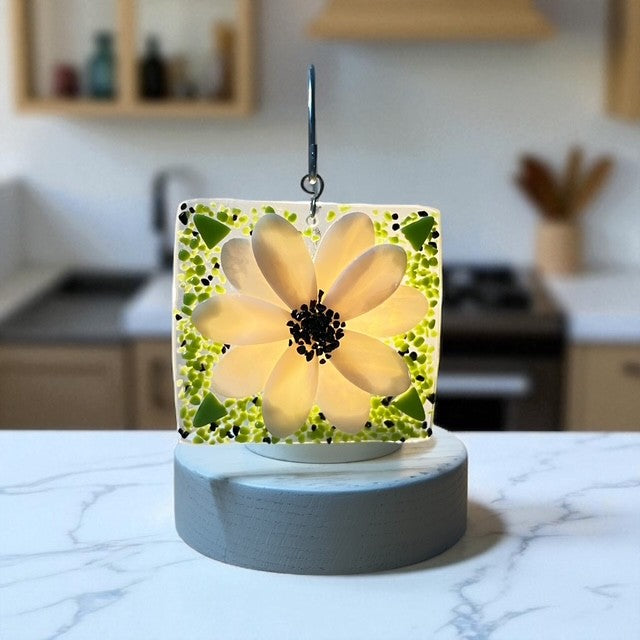 Glass Cover- Fused Flower (Iridized White)