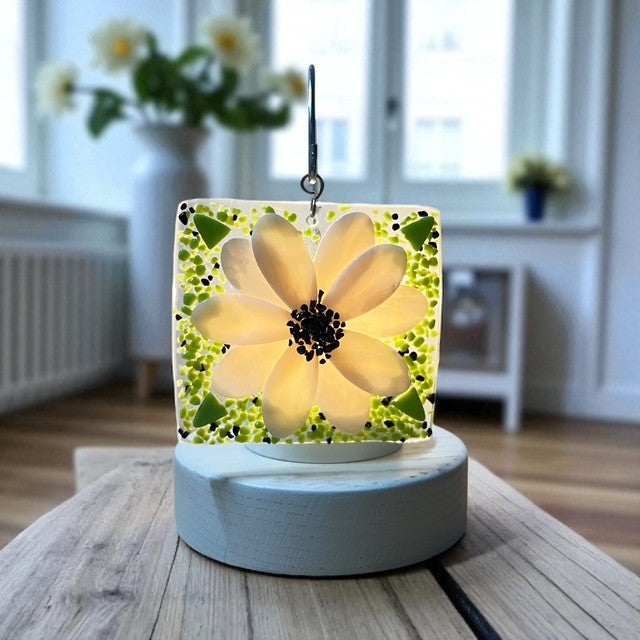 Glass Cover- Fused Flower (Iridized White)