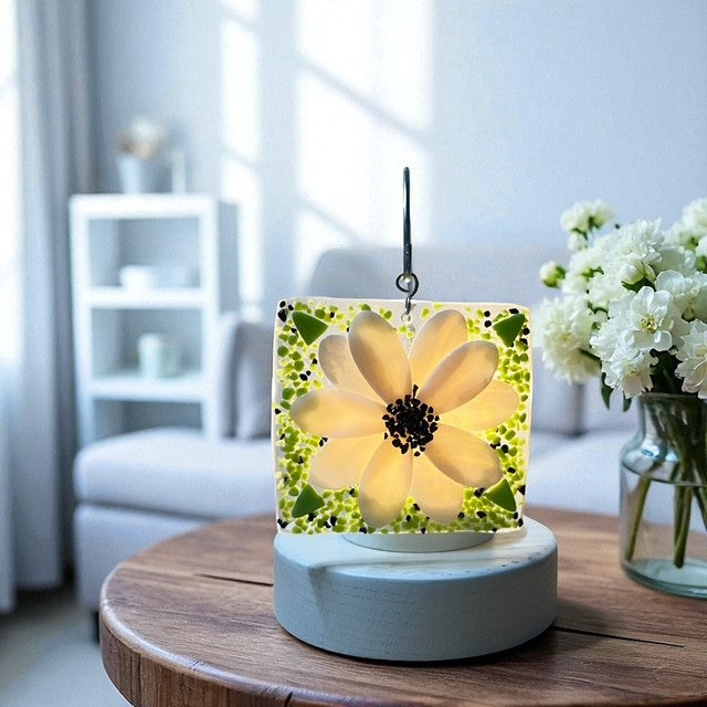 Glass Cover- Fused Flower (Iridized White)