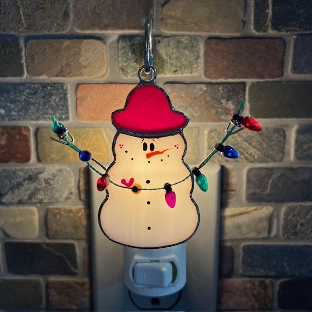 Glass Cover- Christmas Light Snowman (Red Hat)