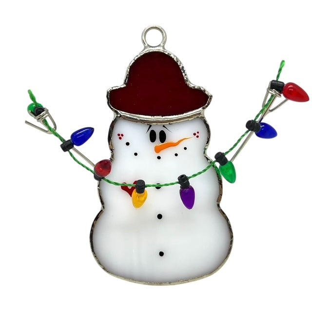 Glass Cover- Christmas Light Snowman (Red Hat)