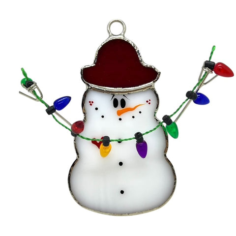 Glass Cover- Christmas Light Snowman (Red Hat)