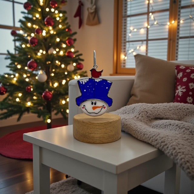 Glass Cover- Snowman with Bird