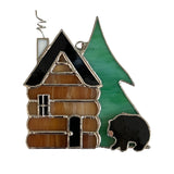 Glass Cover- Log Cabin with Black Bear
