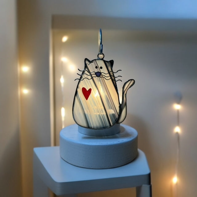 Glass Cover- I ❤ My CAT (Black/White/Clear Variegated Glass)