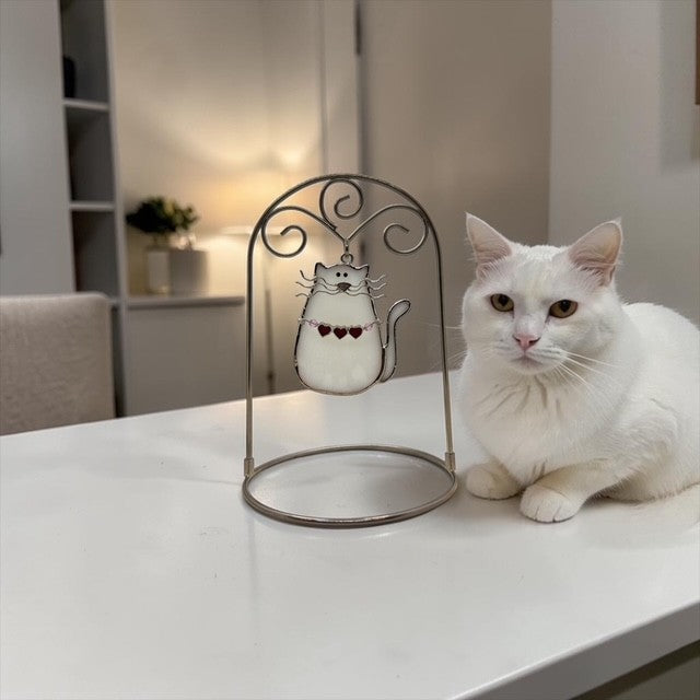 Glass Cover- I ❤ My CAT / White Glass with Heart Strand