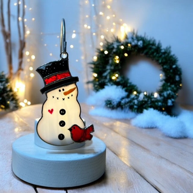 Glass Cover- Cardinal Snowman