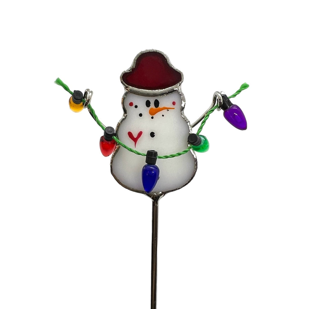 Holiday Mini Plant Stake- Christmas Snowman (Red Hat)