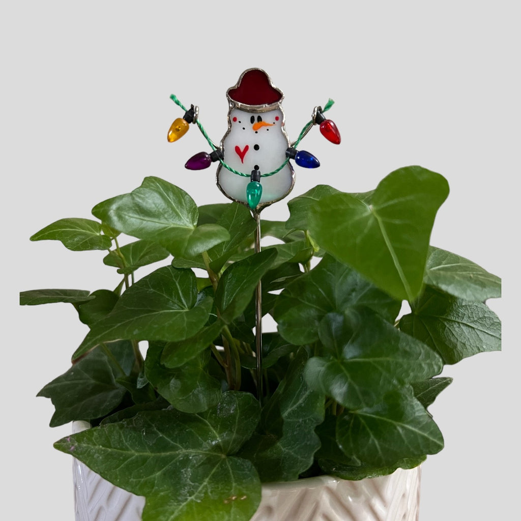 Holiday Mini Plant Stake- Christmas Snowman (Red Hat)