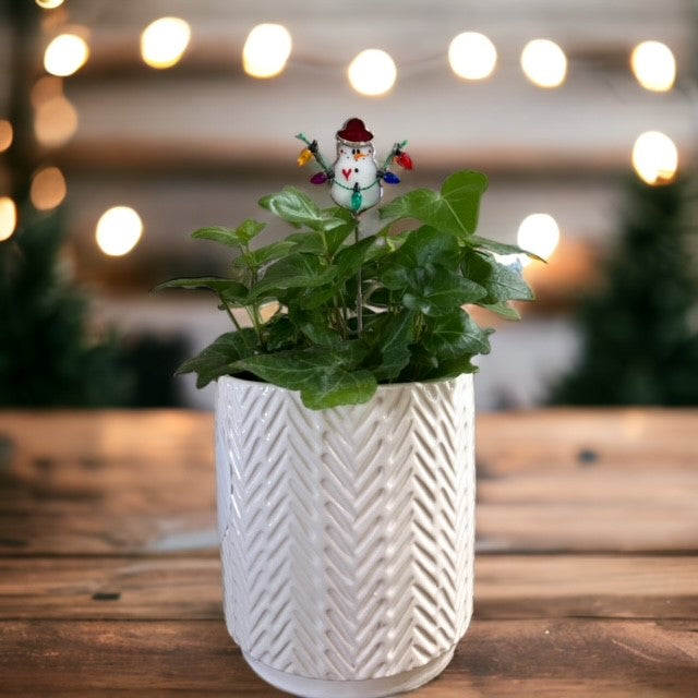 Holiday Mini Plant Stake- Christmas Snowman (Red Hat)