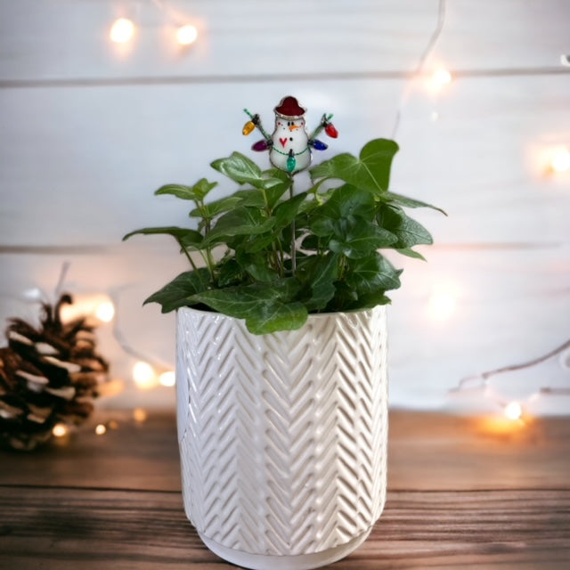 Holiday Mini Plant Stake- Christmas Snowman (Red Hat)