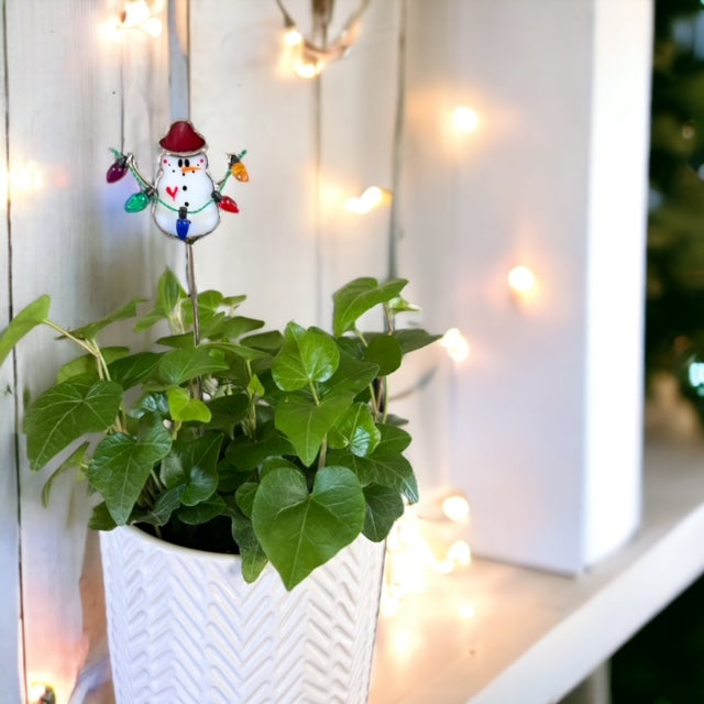 Holiday Mini Plant Stake- Christmas Snowman (Red Hat)