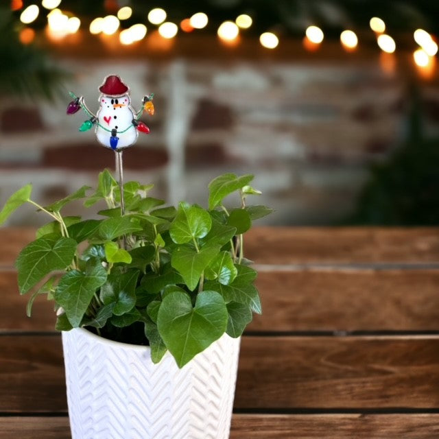 Holiday Mini Plant Stake- Christmas Snowman (Red Hat)