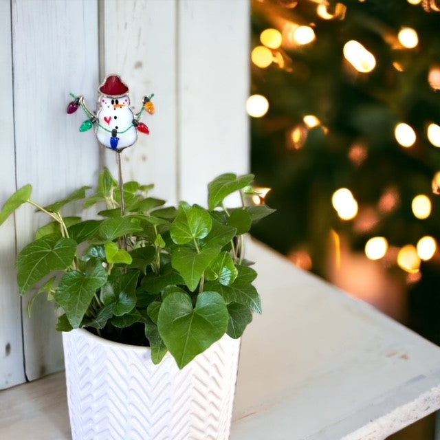 Holiday Mini Plant Stake- Christmas Snowman (Red Hat)