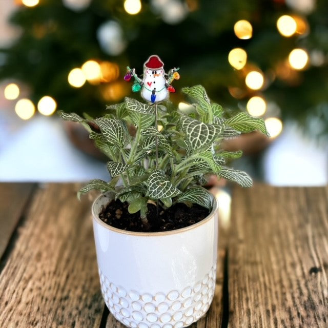 Holiday Mini Plant Stake- Christmas Snowman (Red Hat)