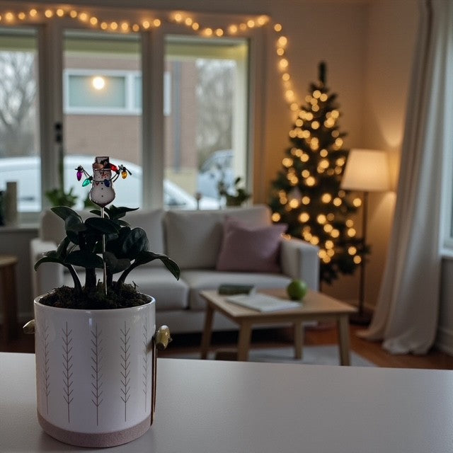Holiday Mini Plant Stake- Christmas Snowman (Black Hat)