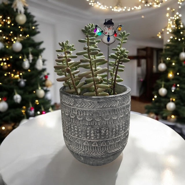 Holiday Mini Plant Stake- Christmas Snowman (Black Hat)