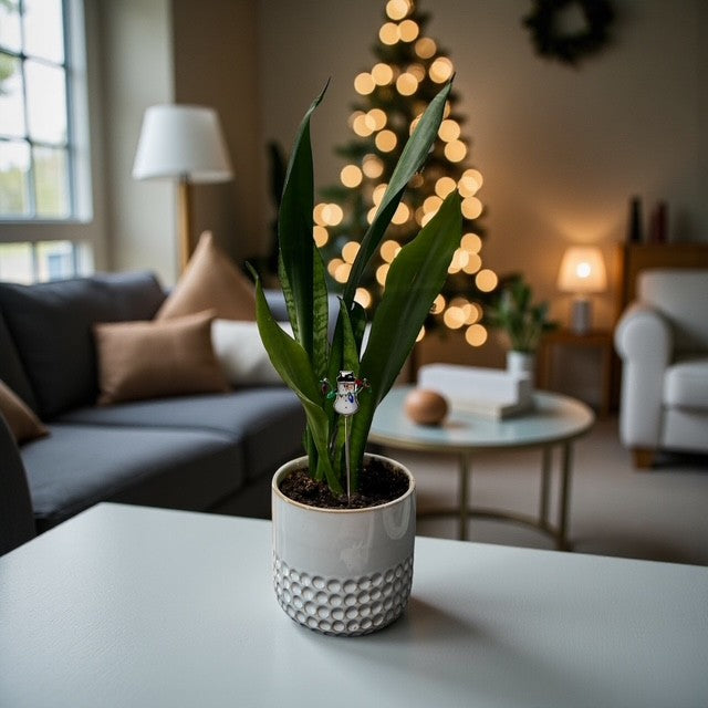 Holiday Mini Plant Stake- Christmas Snowman (Black Hat)