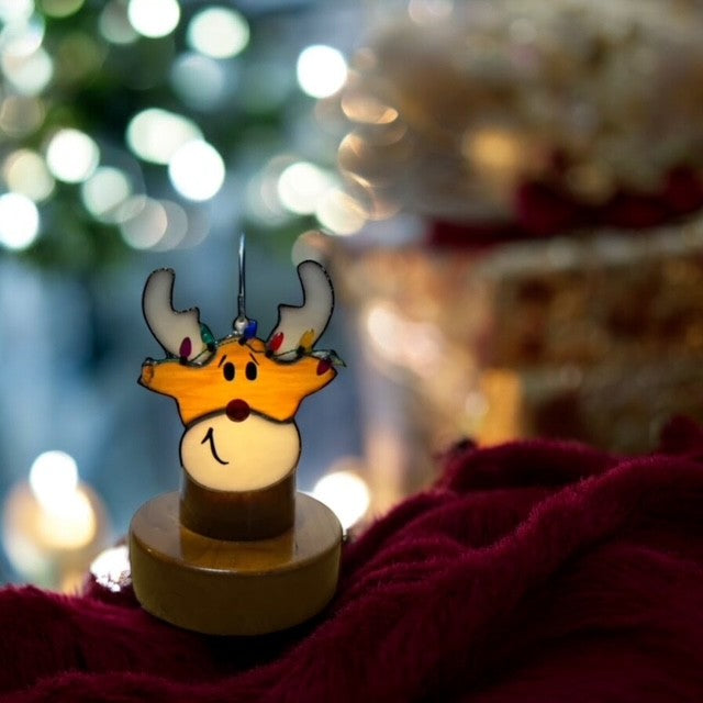 Glass Cover- Reindeer with Christmas Lights