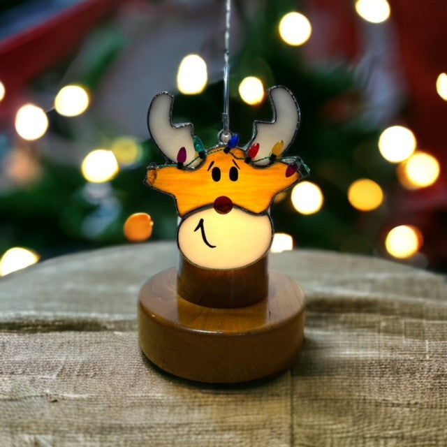 Glass Cover- Reindeer with Christmas Lights