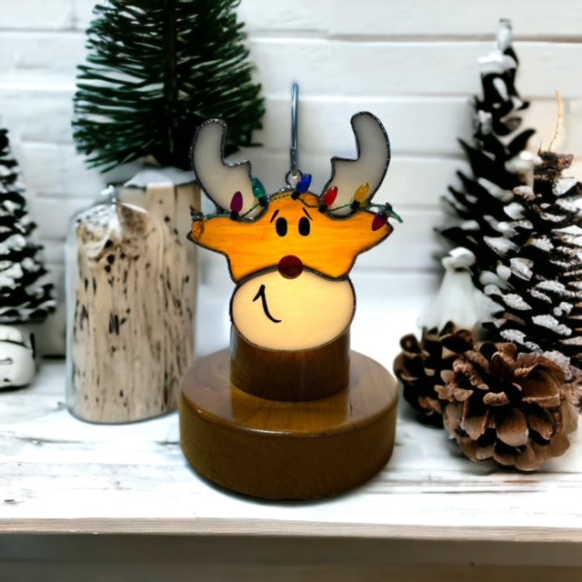 Glass Cover- Reindeer with Christmas Lights