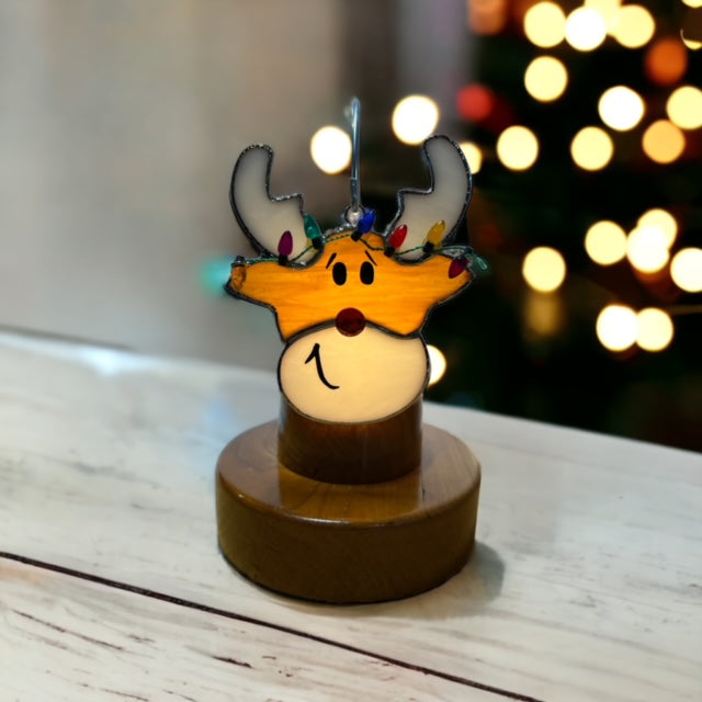 Glass Cover- Reindeer with Christmas Lights