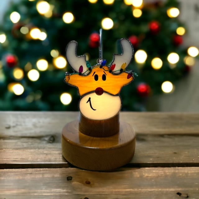Glass Cover- Reindeer with Christmas Lights