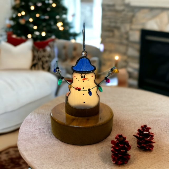 Glass Cover- Christmas Light Snowman (Blue Hat)