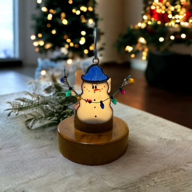 Glass Cover- Christmas Light Snowman (Blue Hat)