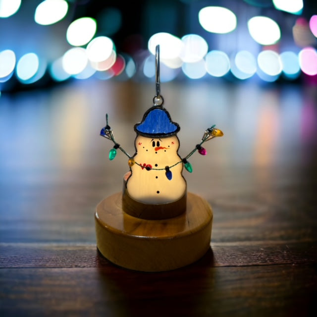 Glass Cover- Christmas Light Snowman (Blue Hat)