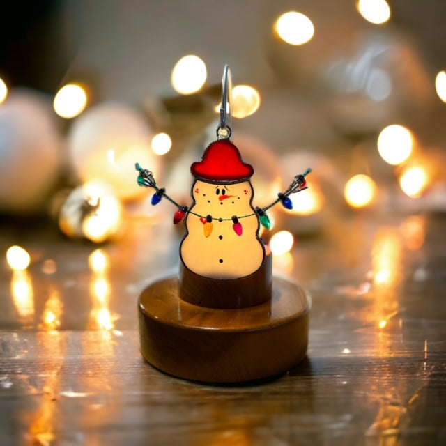 Glass Cover- Christmas Light Snowman (Red Hat)