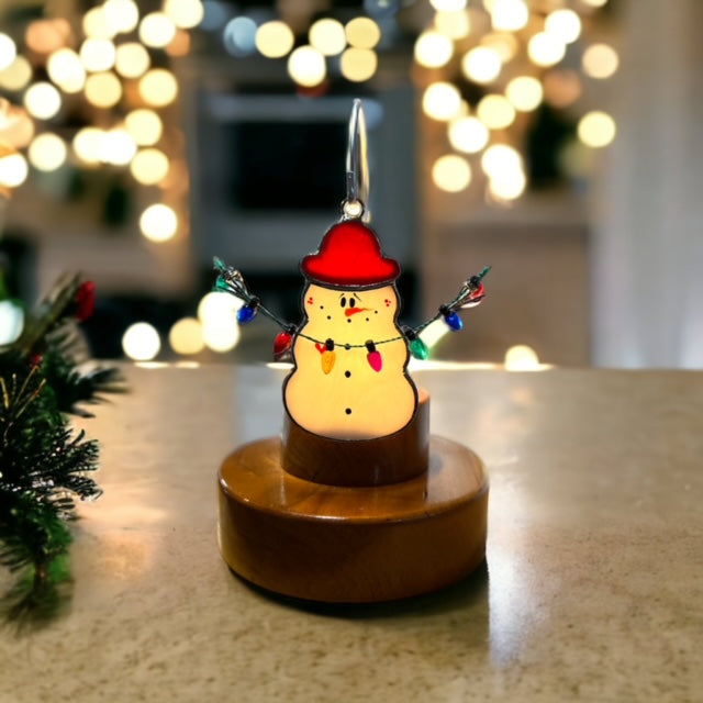 Glass Cover- Christmas Light Snowman (Red Hat)