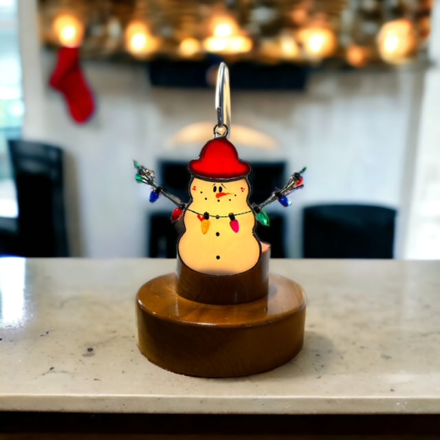 Glass Cover- Christmas Light Snowman (Red Hat)