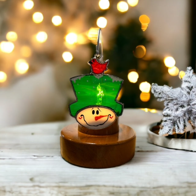 Glass Cover- Snowman with Bird