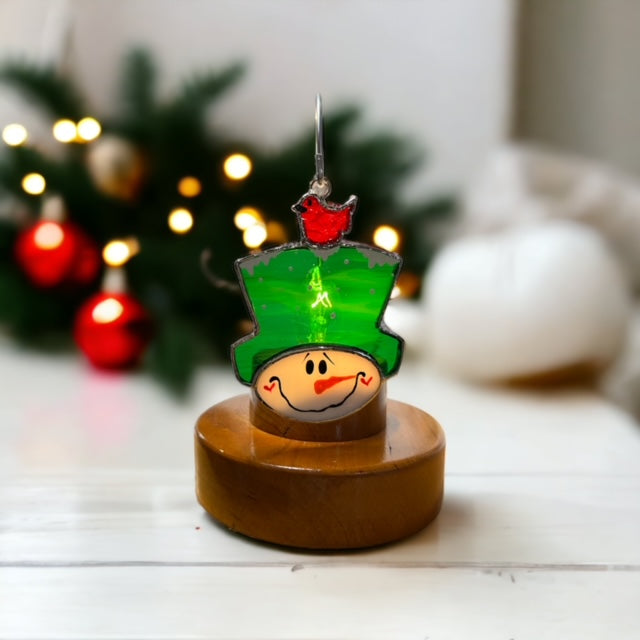 Glass Cover- Snowman with Bird