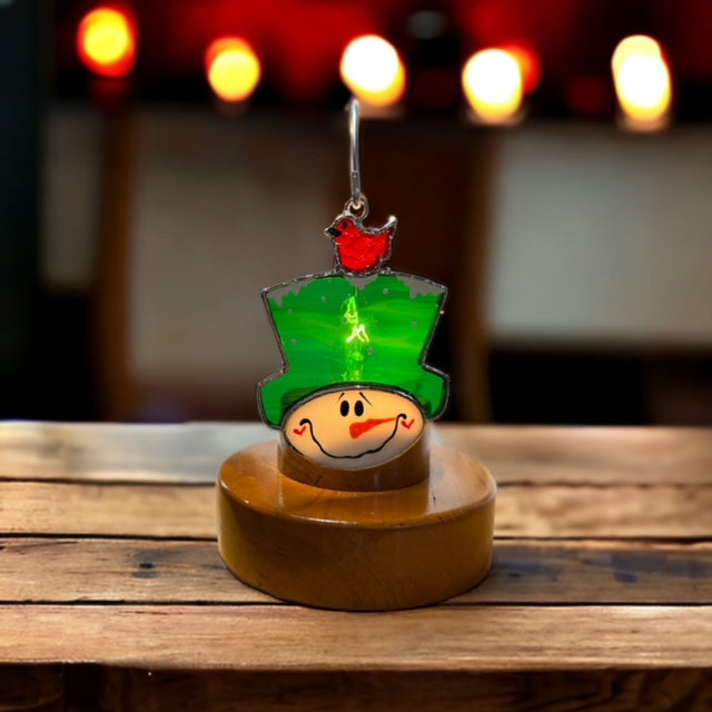 Glass Cover- Snowman with Bird