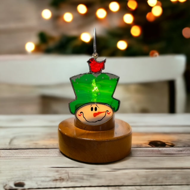 Glass Cover- Snowman with Bird