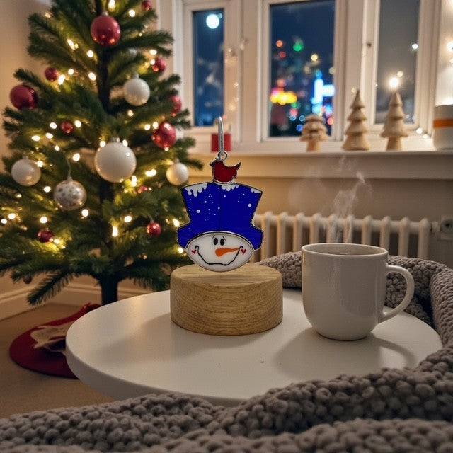 Glass Cover- Snowman with Bird