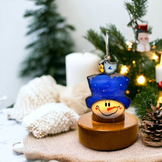 Glass Cover- Snowman with Bird