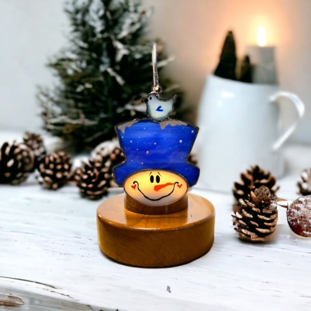 Glass Cover- Snowman with Bird