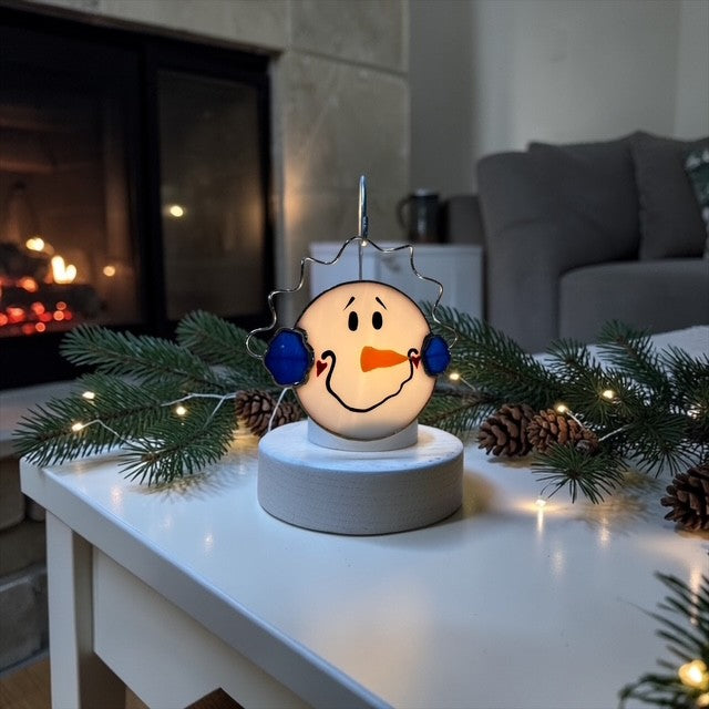 Glass Cover- Snowball ( Red or Blue Earmuffs )