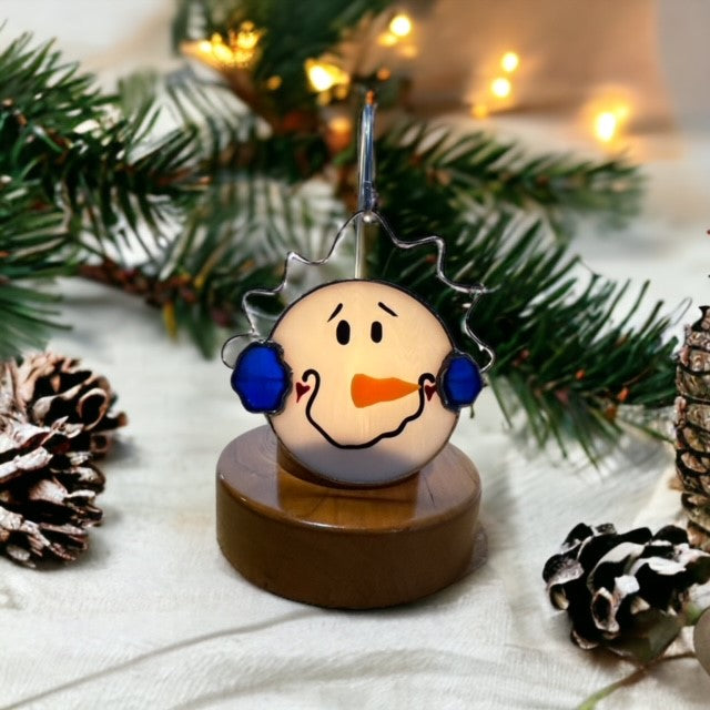 Glass Cover- Snowball ( Red or Blue Earmuffs )