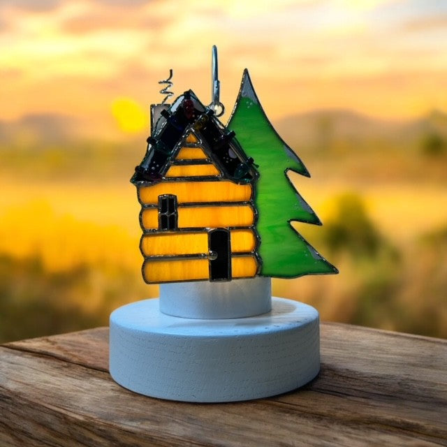 Glass Cover- Log Cabin Christmas