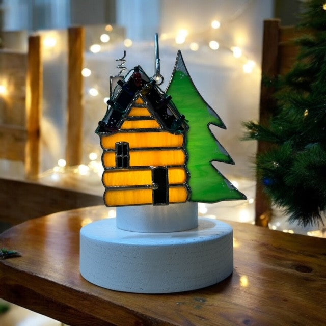 Glass Cover- Log Cabin Christmas